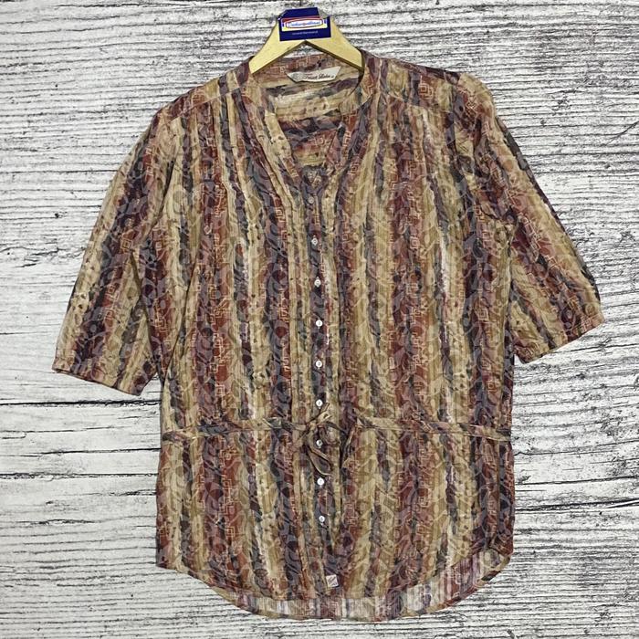 Blouse tunik blus baju atasan wanita cewek perempuan jumbo motif vintage coklat Triset Ladies second