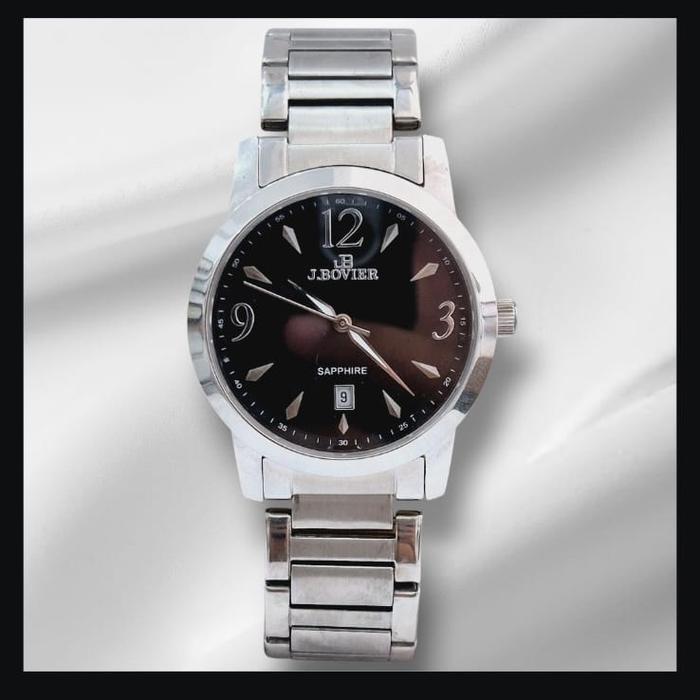 J.Bovier B15-PS244G Black silver jam tangan pria original