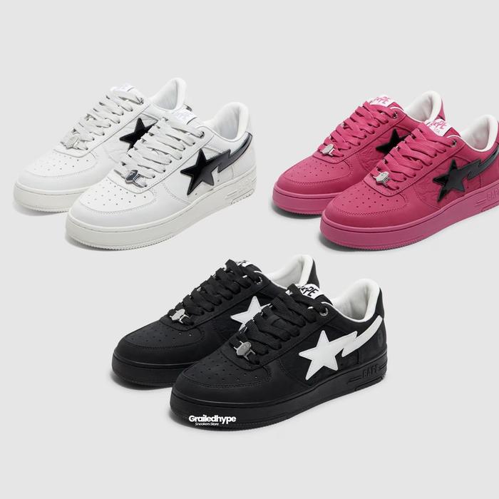 BAPE A Bathing Ape BAPESTA OS #3 M2 - Black / White / Pink (100% Original Resmi)