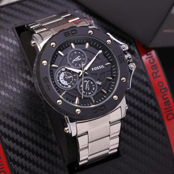 Jam Tangan Pria FOSSIL F8114 Original Tggl Crono Rantai stainless