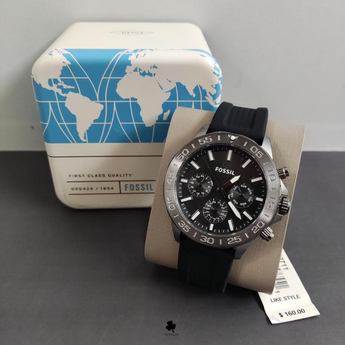 Nwt F*ossil BQ2711 Bannon Multifunction Black Silicone Watch Authentic