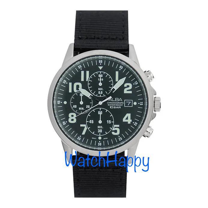 WatchHappy Alba AM3853X1 Mens Chrono Black Dial Nylon AM3853 ORIGINAL