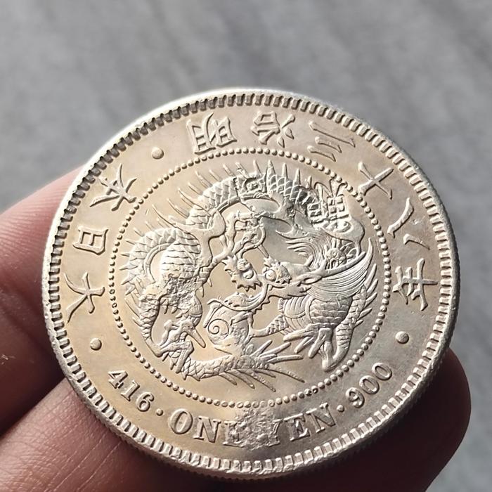 koin perak One yen meiji japan chopmark