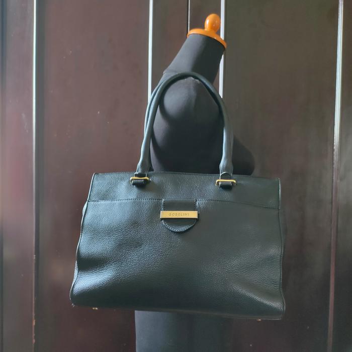 Tote Bag / Tas Tote / Handbag Long Handle Kulit Asli Brand Gobelini Firenze Black Genuine Leather Pr