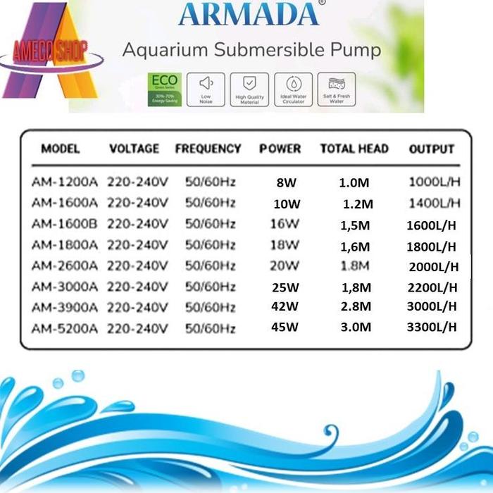 Special ARMADA Power Head Pompa Air Celup Aquarium AM 1200 A !!
