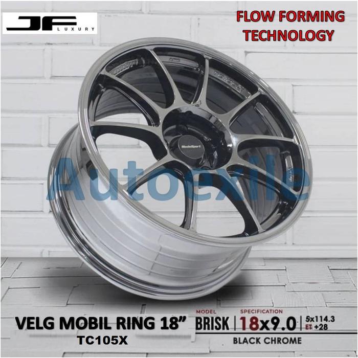 Velg Mobil JF Luxury Wheels Ring 18 inch 18x9.0 PCD 5x114.3 ET+28 Black Chrome BC Hitam Krom Flow Fo