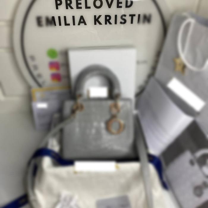 Preloved th 23 medium lady dior bag cricodile grey cannage authentic