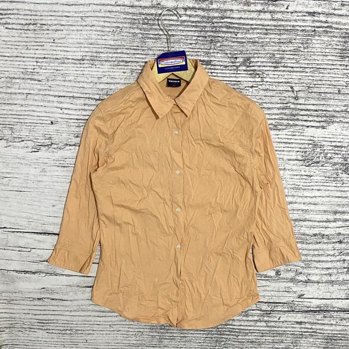 Kemeja shirt blouse blus baju atasan wanita perempuan cewek kantor formal uniqlo womens oren polos b