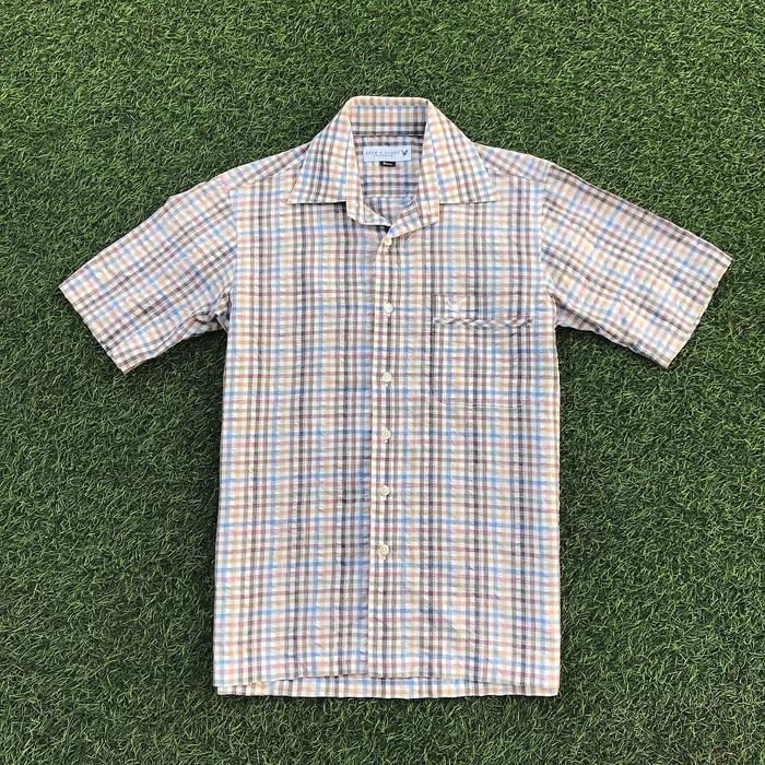 Vintage Lyle And Scott open colar Shirt short sleeve Checkered gingham  Made in japan Size S PxL : 7