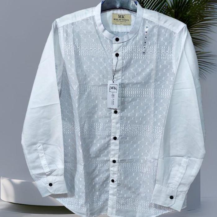 baju kemko kemeja koko putih MK pria dewasa lengan panjang muslim kinaro brukat bordil putih bersih
