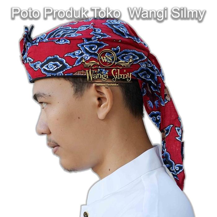 Diskon Iket Sunda Batik Mega Mendung Khas Cirebon Merah - Blangkon Sunda Motif Batik Cirebon - Blang