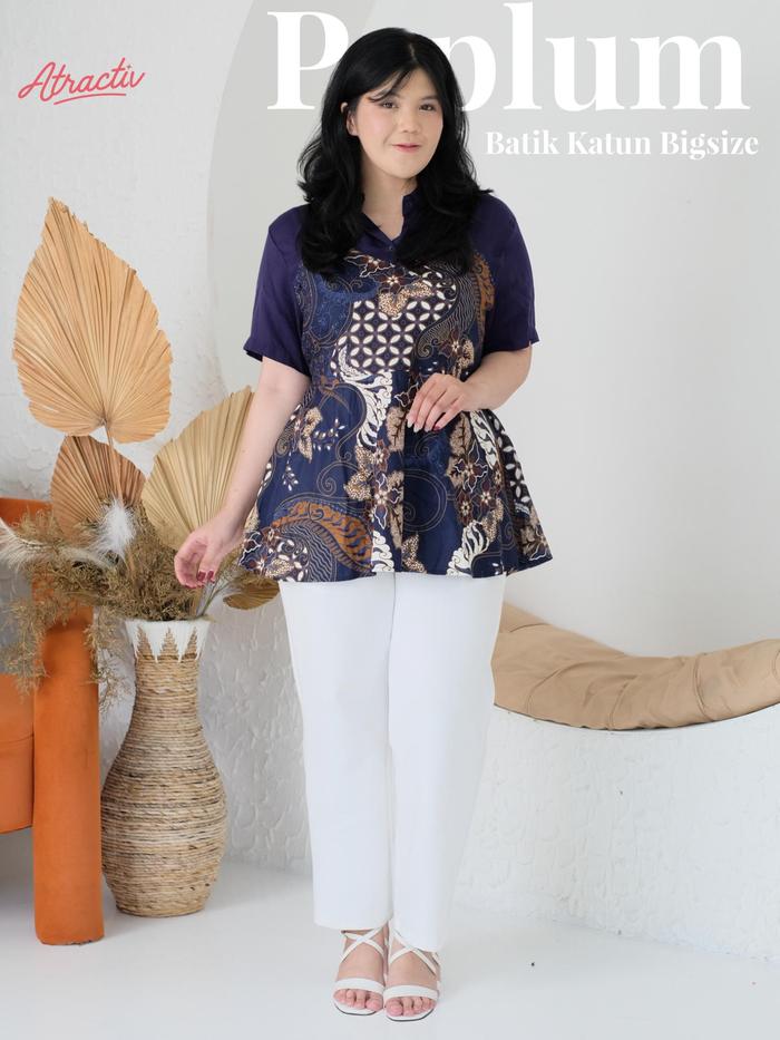 ATRACTIV Batik Peplum Lengan Pendek Jumbo Big Size Wanita