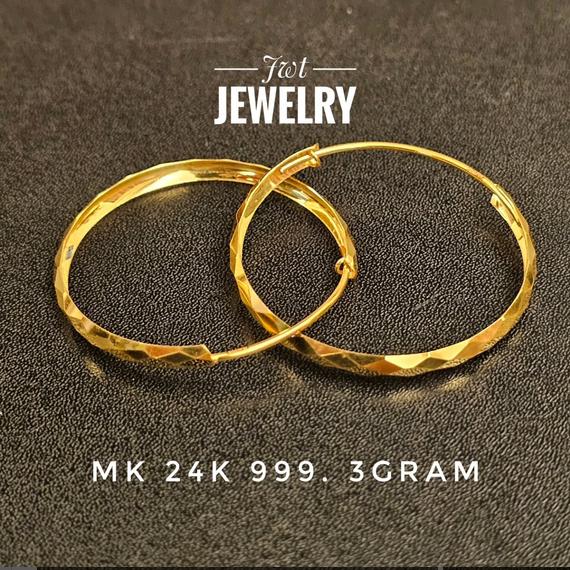GIWANG ANTING JEPIT EMAS BULAT HOOP 24K 24KARAT 24 KARAT GYPSY CANTIK ELEGANT TERLIHAT BESAR TAPI RI