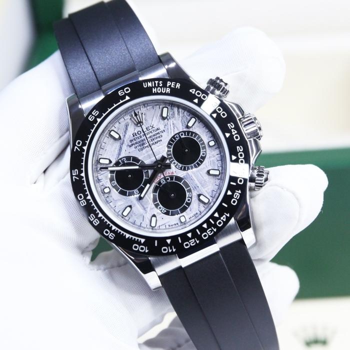 Jam Tangan Chronograph White Gold – Dial Meteorite, Strap Rubber, Automatic Mesin 4130