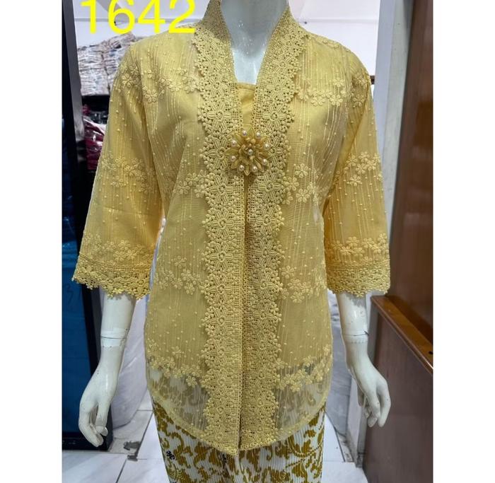 SETELAN KEBAYA PESTA ALEXUEZ WARNA KUNING LINEN MIX ORGANDI BORDIR +ROK SIZE S-5L LD 118