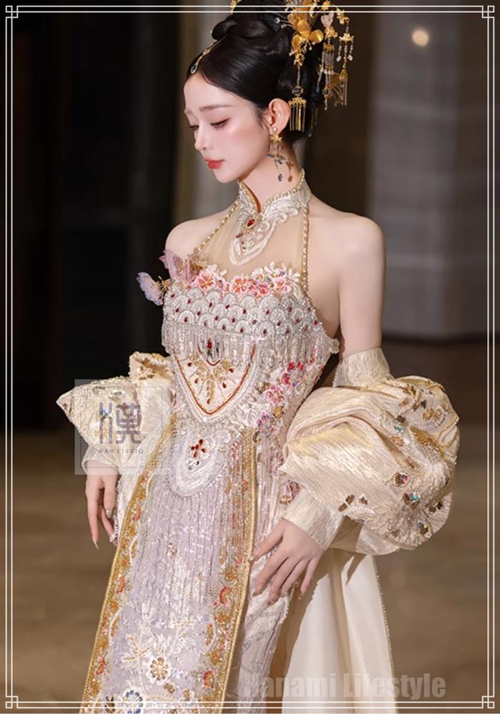 DRESS GAUN MALAM SANGJIT WEDDING PARTY GOLD CREAM CHAMPAGNE HSL250601