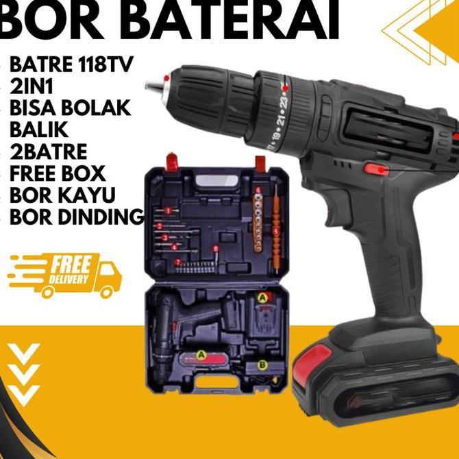 MESIN BOR TANGAN ELECTRIC TANPA KABEL DUAL BATRAI 188TV ALAT PERTUKANGAN MESIN BOR LISTRIK SET KOPER