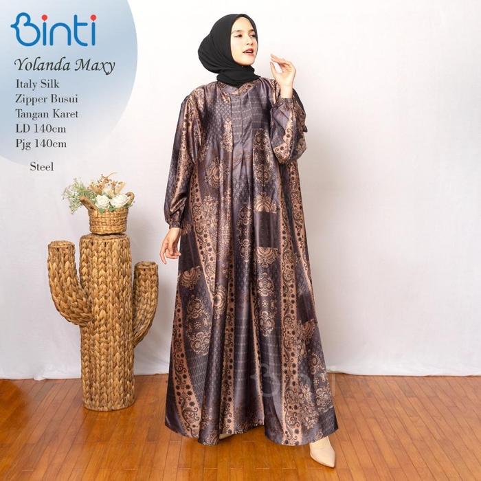 binti gamis jumbo wanita ld 140 yolanda regina ashel maxy dress motif print mat silk