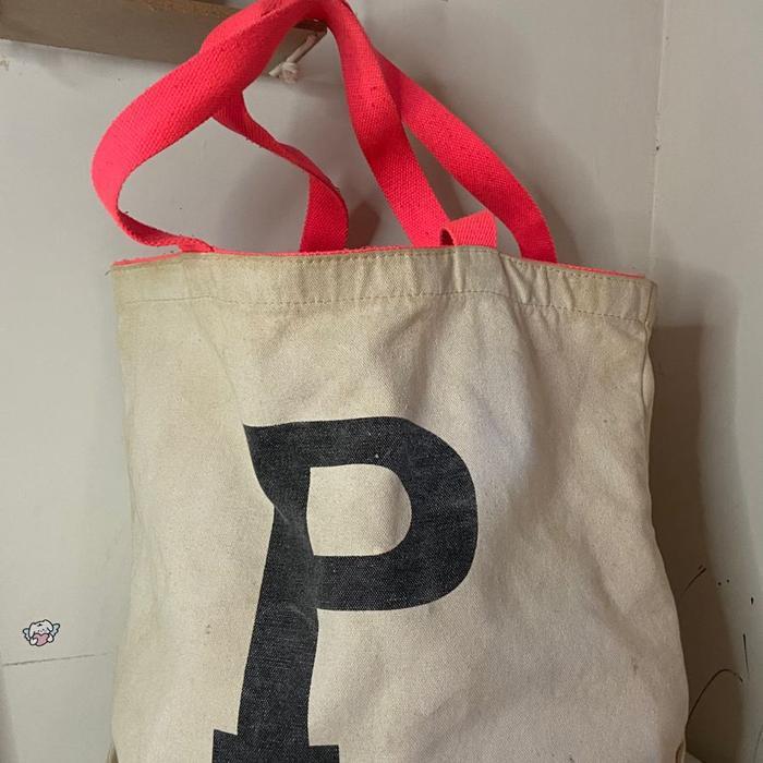 typo tote bag canvas cream orange