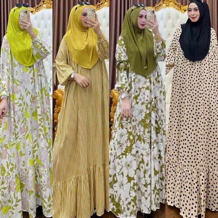 Pusat Klamby - Lavanya Dres Set Hijab Bergo Jersey Gamis Rayon Plus Hijab Terbaru Gamis Muslimah Kek