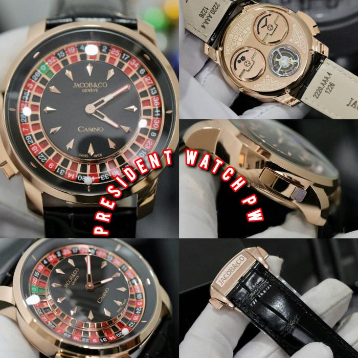 Jam Tangan Jacob&Co Casino Roulette Watch King Tier Watch Black Leather 44mm