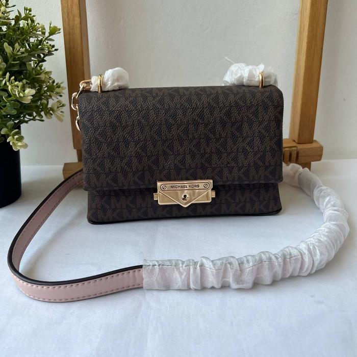 tas wanita mk cece small conv flap crossbody brown powder blush multi mm