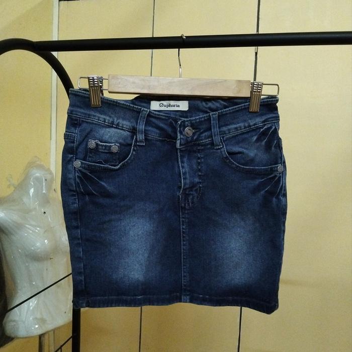 euphoria skirt original asli rok pendek mini jeans denim tebal wanita biru blue