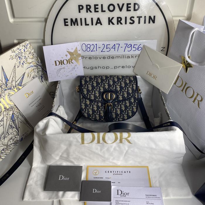 Preloved 2022 Medium Dior Bobby Bag Blue Oblique Jacquard calfskin authentic