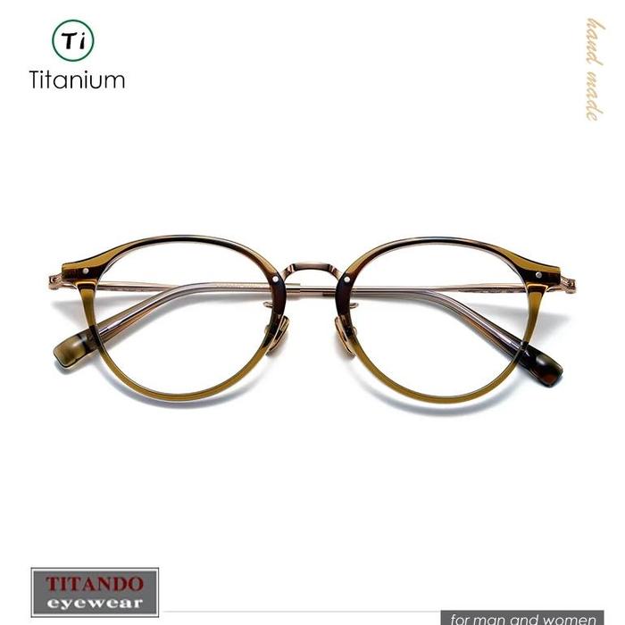 Japanese Retro Boston-Shaped Frame Optical eyelasses Titanium and Acetate Combination Frame for Men 