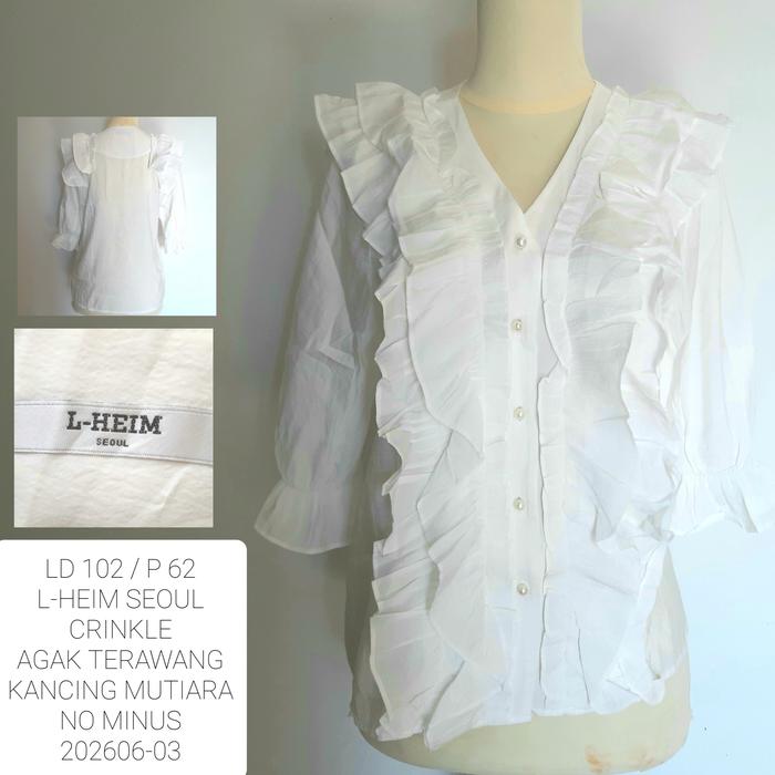 Atasan premium 202506-03 blouse korea warna putih ruffle rempel crop kemeja katun linen sifon rajut 