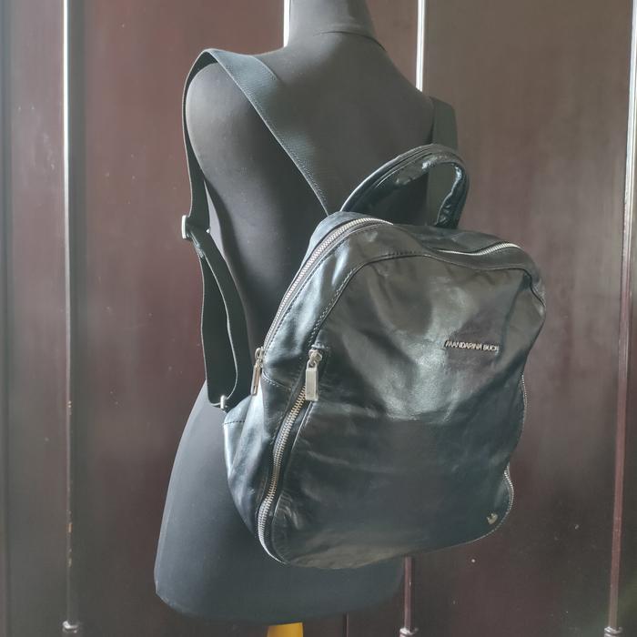 Backpack / Tas Ransel Kulit Asli Ukuran Sedang Brand Mandarina Duck Black Genuine Leather Preloved/s