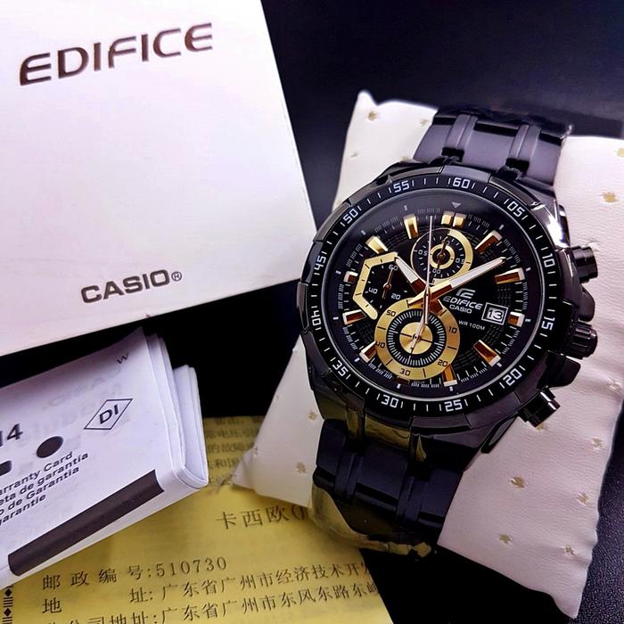 Jam Tangan Pria Casio EDIFICE EFR-539BK-1A EFR-539 Chronograph Gold Dial Black Steel