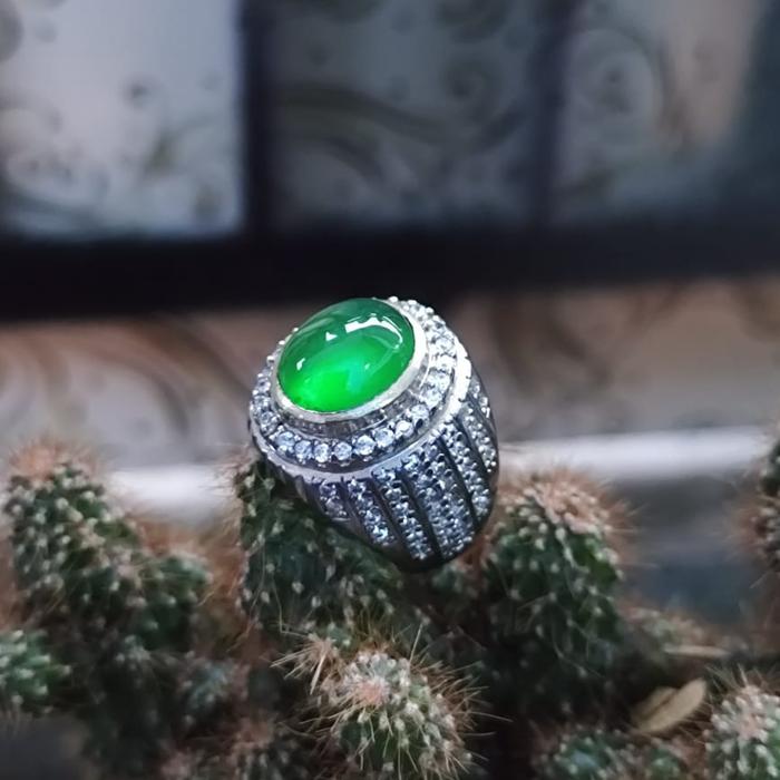Natural Cincin Akik Bacan Gulau Ijo Botol Kristal Giwang kantoran Ring Perak