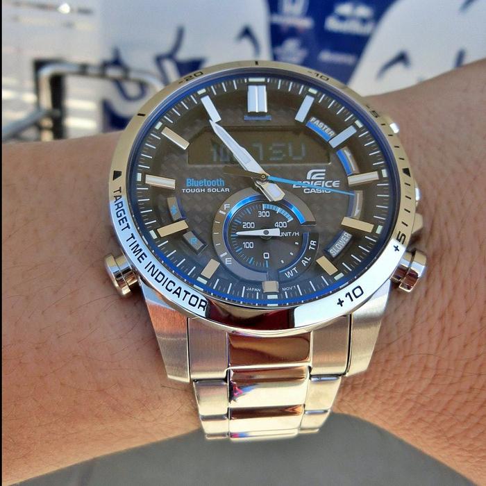 Jam Tangan Pria Casio EDIFICE ECB-800D-1A ECB-800 Dual Time Silver Steel
