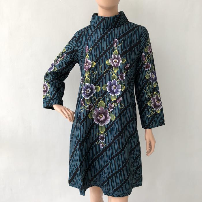 Tunik dress lengan panjang batik lurik lukis katun wanita
