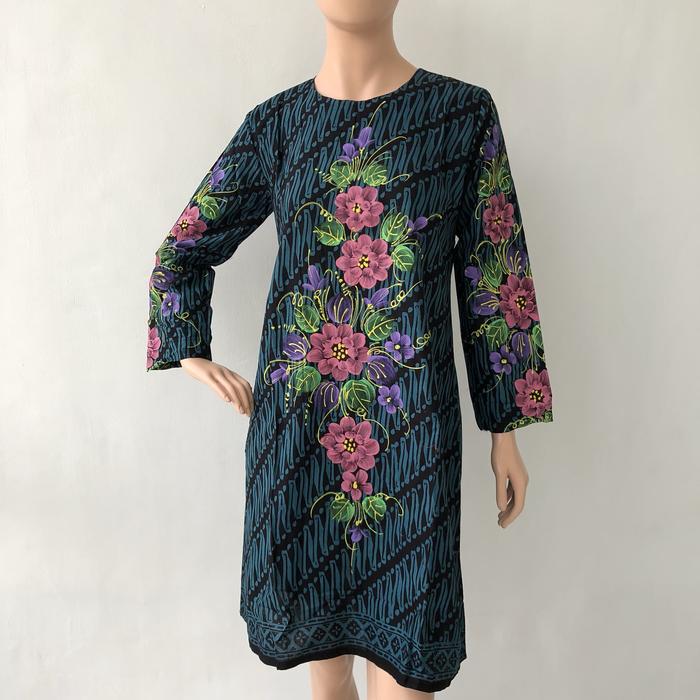 Tunik dress lengan panjang batik lurik lukis katun wanita