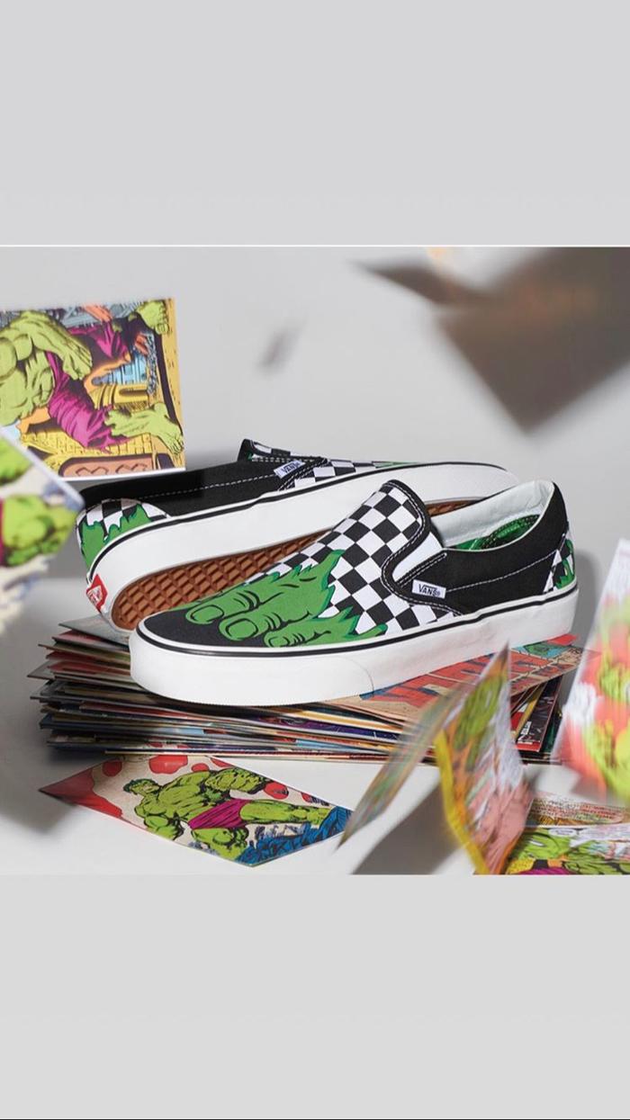 vans x marvel slip on hulk chekker