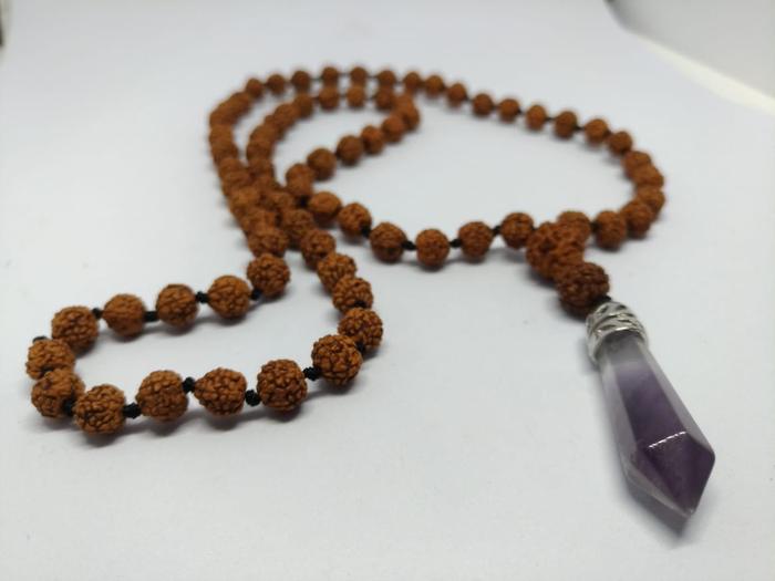Kalung Rudraksa liontin hexagon batu kecubung