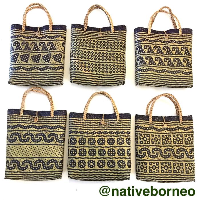 Tas Purun Map Motif, Tas Rotan Motif Dayak, Tas Anyam Kalimantan Etnik