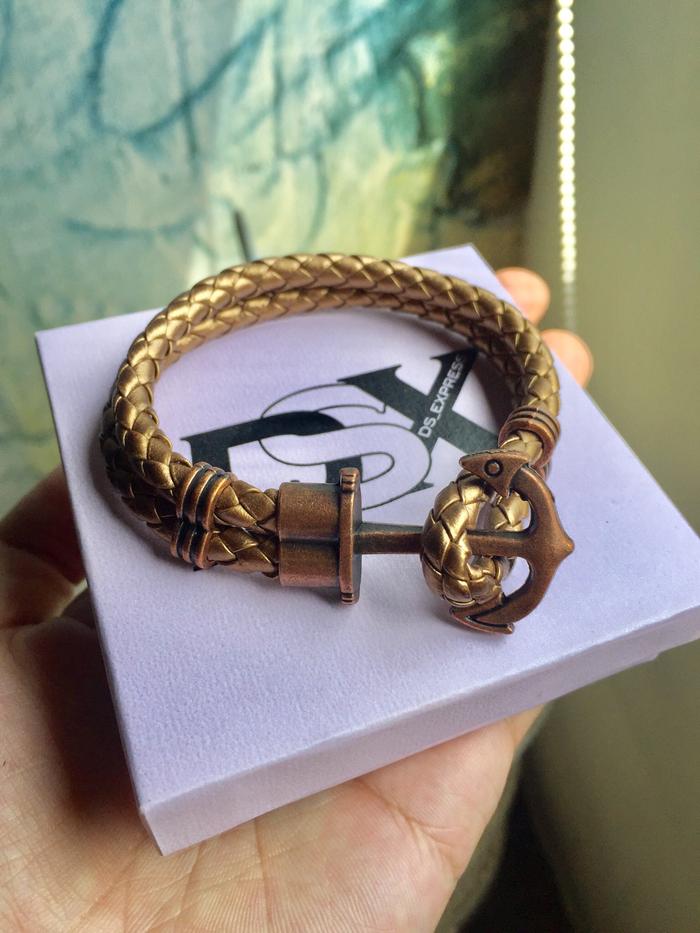 Gelang Jangkar Kulit Emas Gold Leather Anchor Bracelet