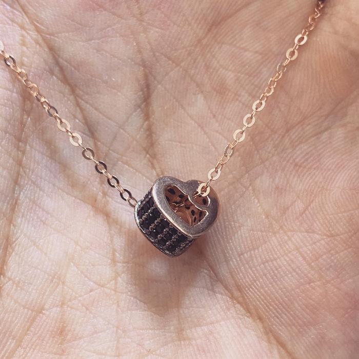 HWT Gold Kalung emas Love Black rosegold kadar 750