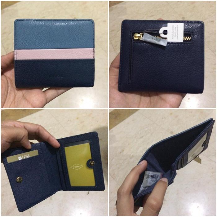 Dompet Fossil Murah Original Bifold Navy pink