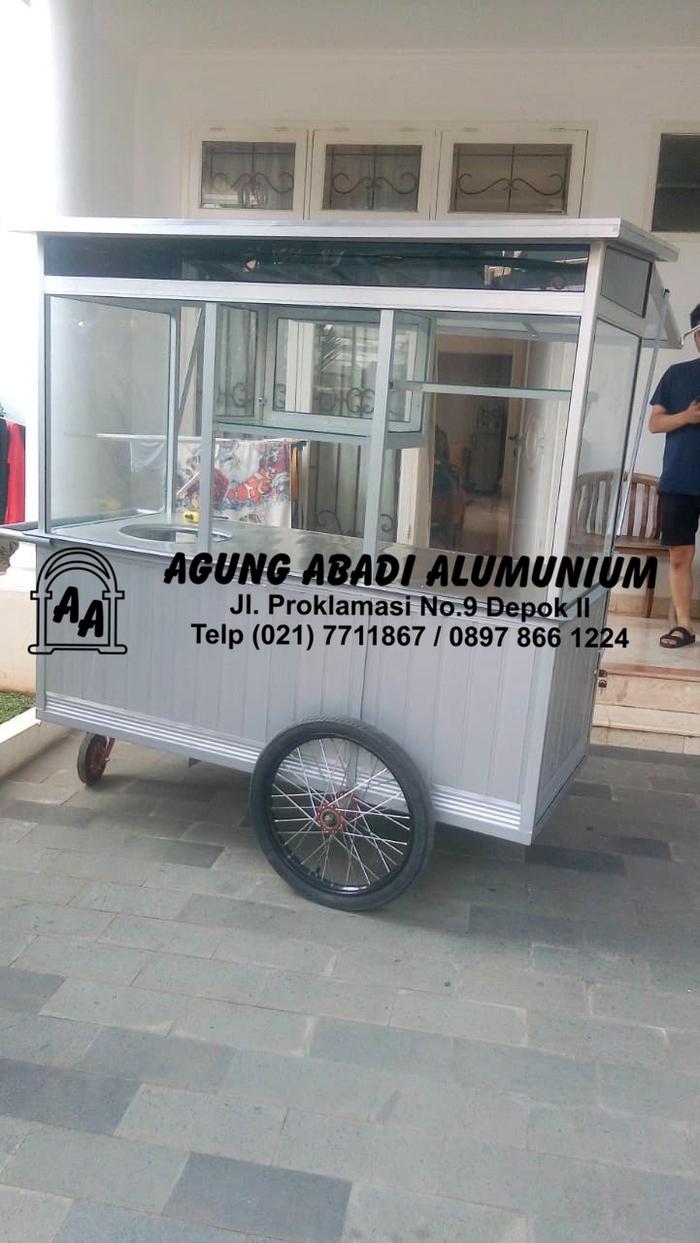 Gerobak Alumunium Dorong Keliling Roda Motor Bakso Mie Bubur
