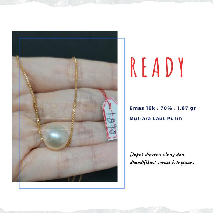 Kalung Mochi Emas 70% Mutiara Laut Putih