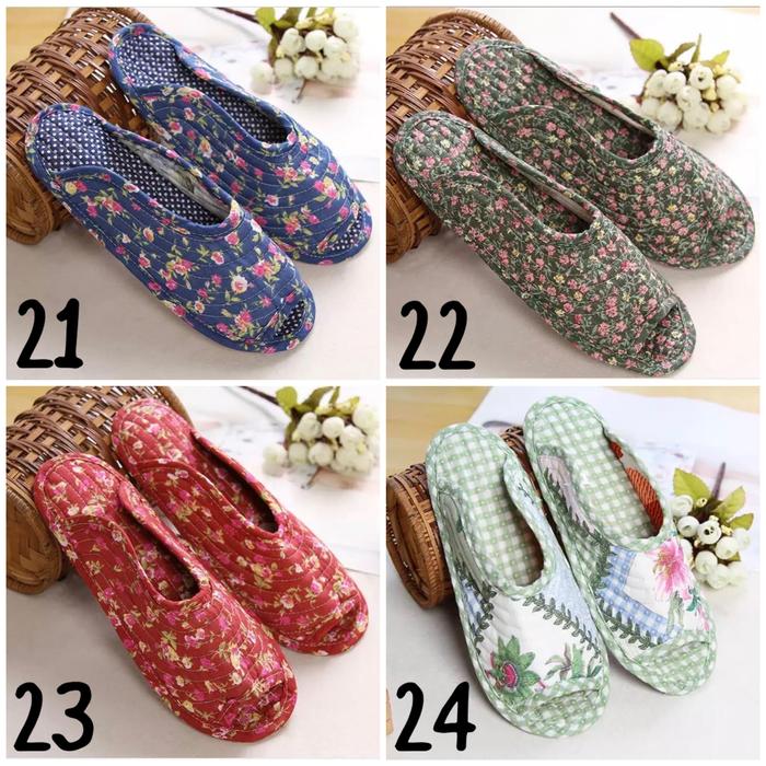 Sendal Rumah Shabby Rose Anti Slip Quilt Mawar Sandal Katun Renda