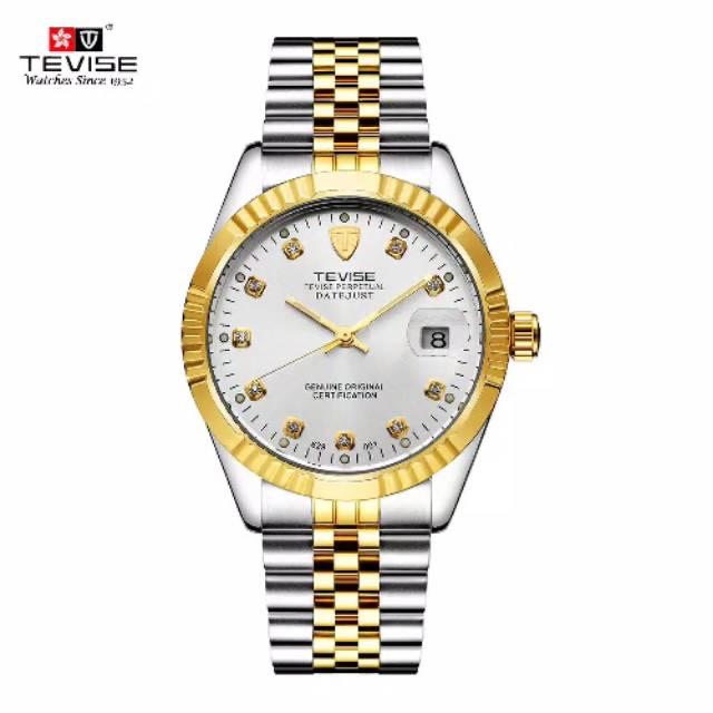 Jam Tangan Tevise Datejust Original Mekanik Automatic Silver Gold Whit