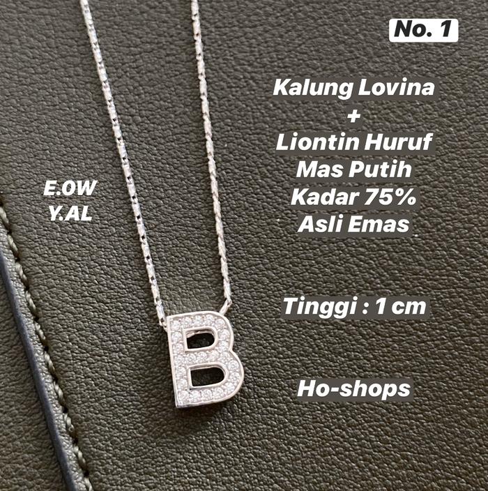Kalung + Liontin Huruf B Mas Putih Kadar 75% Asli Emas