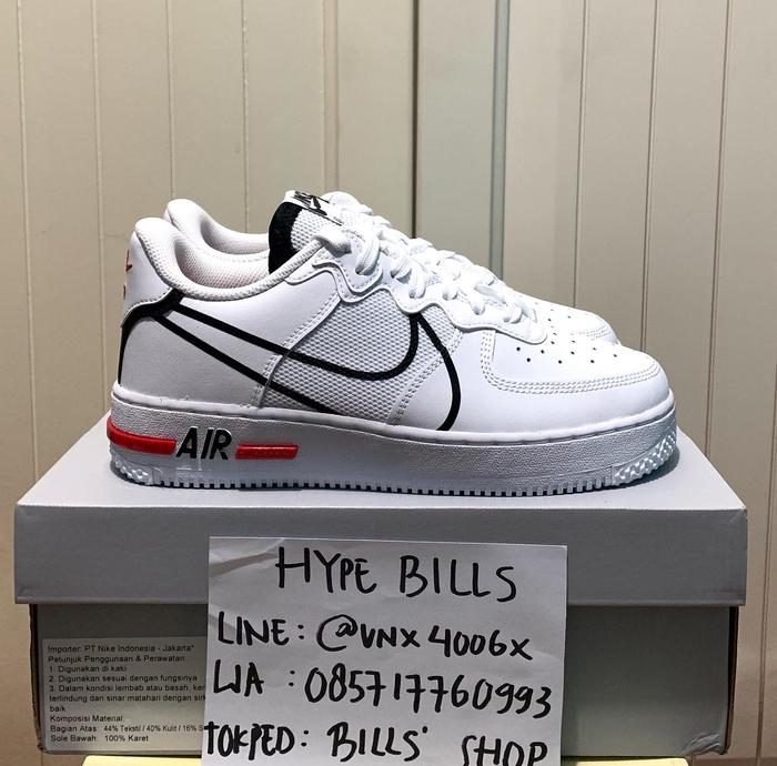NIKE AIR FORCE 1 REACT WHITE BLACK UNIVERSITY RED ORIGINAL