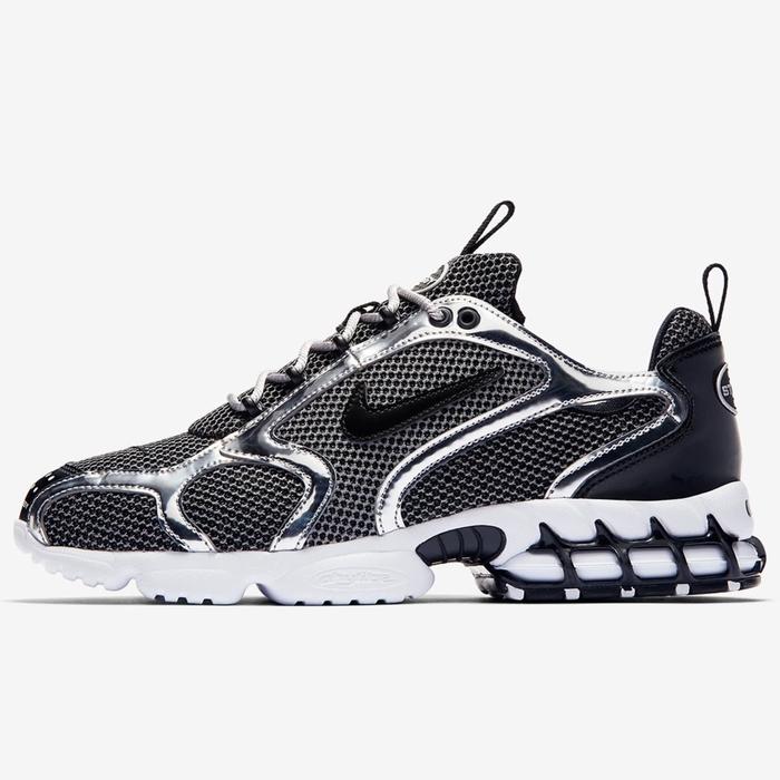 STUSSY X NIKE ZOOM SPIRIDON CAGED PURE PLATINUM - BLACK/WHITE