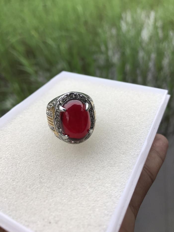 Cincin Batu Fosil Merah Delima asli Batu dari buah Delima